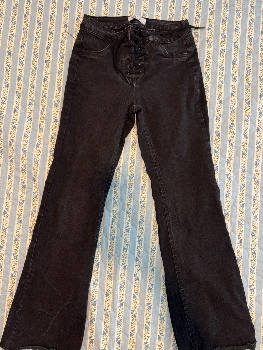 Vanilla Star Black Lace-Up Flare Jeans